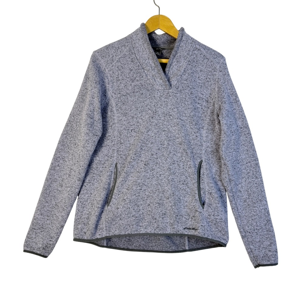 Eddie Bauer Women V Neck Pullover Fleece Sweatshirt Purple Lavender Size L